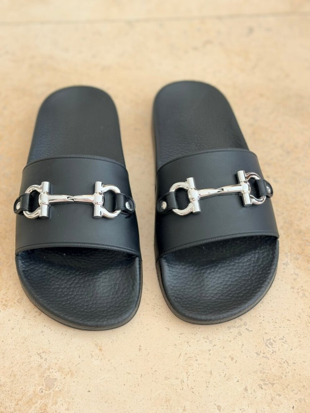Salvatore Ferragamo Black Slide Sandals – Size 8 - Brand New